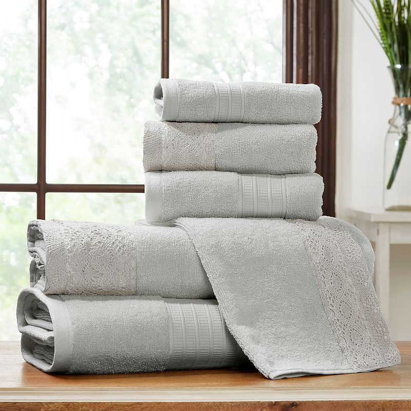 UPC 645470220468 product image for Allure Lifestyle 6-piece Lace Hem Bath Towel Set, Grey, 6 Pc Set | upcitemdb.com