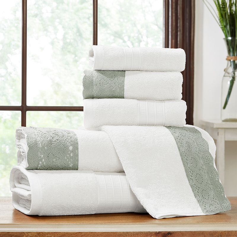 UPC 645470220475 product image for Allure Lifestyle 6-piece Lace Hem Bath Towel Set, Green, 6 Pc Set | upcitemdb.com