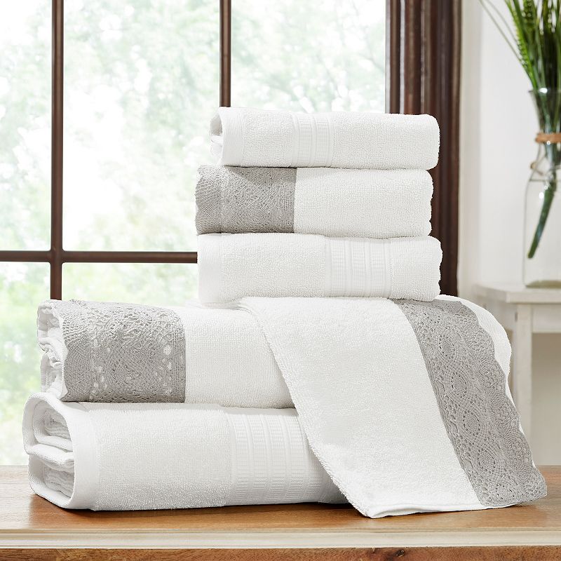 UPC 645470220444 product image for Allure Lifestyle 6-piece Lace Hem Bath Towel Set, Grey | upcitemdb.com