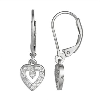 Junior Jewels Kids' Sterling Silver Cubic Zirconia Heart Drop Earrings