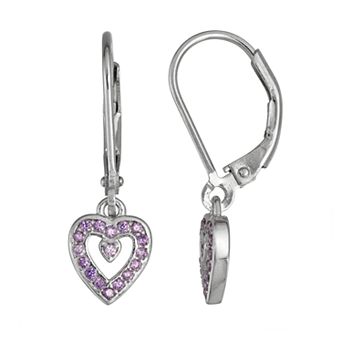 Junior Jewels Kids' Sterling Silver Cubic Zirconia Heart Drop Earrings