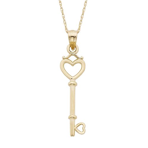 10k Gold Heart Key Pendant Necklace
