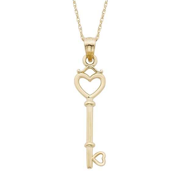Diamond Heart Lock Key Pendant 1/20ct 10k White Gold & Yellow Gold