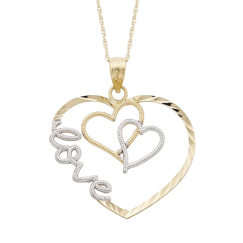 Two Tone 10k Gold Heart Love Pendant Necklace, Womens, Size: 18, Multic