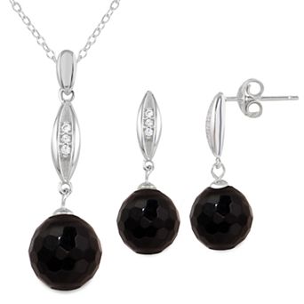 Onyx Cubic Zirconia 2 pc Earring & Pendant Necklace Set