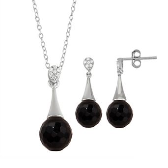 Onyx Cubic Zirconia 2 pc Pendant Necklace & Earring Set