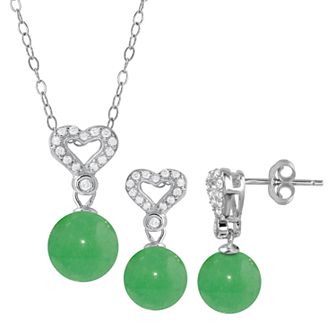 Onyx Cubic Zirconia 2 pc Heart Necklace & Earrings Set