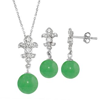 Onyx Cubic Zirconia Fleur-de-lux 2 pc Earring & Pendant Necklace Set