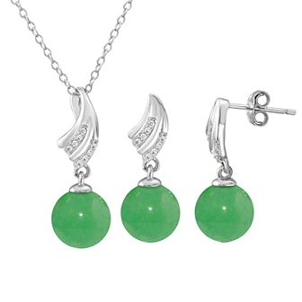 Onyx Cubic Zirconia Leaf 2 pc Earring & Pendant Necklace Set