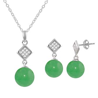 Onyx Cubic Zirconia Diamond-Shape Earring & Pendant Necklace Set