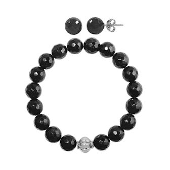 Faceted Agate 2 pc Stud Earrings & Bracelet Set