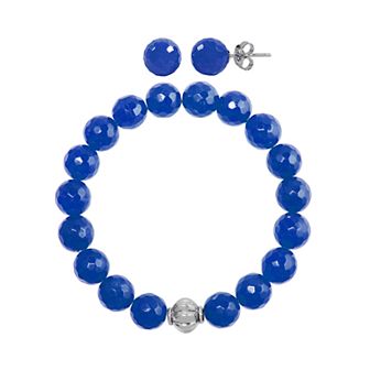 Faceted Agate 2 pc Stud Earrings & Bracelet Set