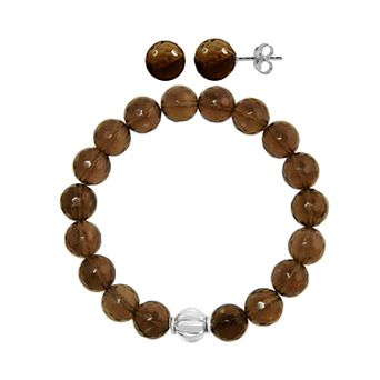 Faceted Agate 2 pc Stud Earrings & Bracelet Set