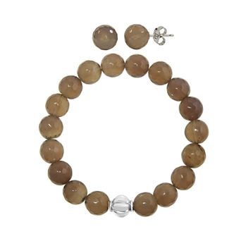 Faceted Agate 2 pc Stud Earrings & Bracelet Set