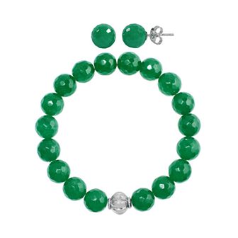 Faceted Agate 2 pc Stud Earrings & Bracelet Set