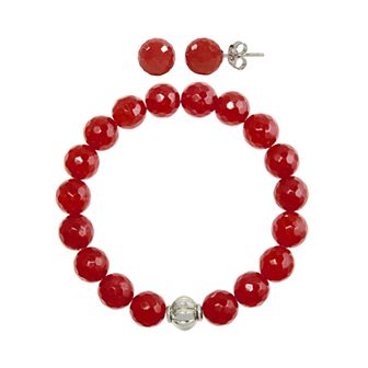 Faceted Agate 2 pc Stud Earrings & Bracelet Set