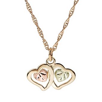 Black Hills Gold Tri-Tone Double Heart Pendant Necklace