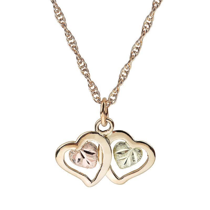 Black Hills Gold Tri-Tone Double Heart Pendant Necklace, Womens, Size: 18