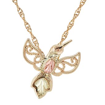 Black Hills Gold Tri-Tone Hummingbird Pendant Necklace