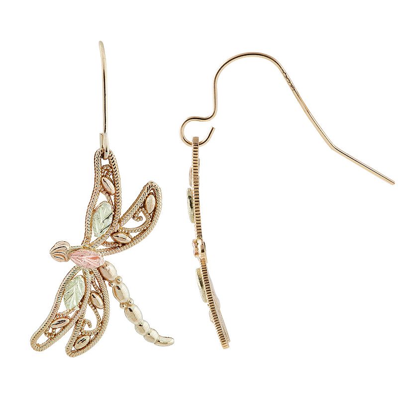 Black Hills Gold Tri-Tone Dragonfly Earrings, Womens, Yellow