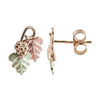 Black Hills Gold Tri-Tone Leaves & Grapes Stud Earrings