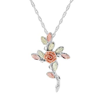 Black Hills Gold Flower Cross Pendant in Sterling Silver