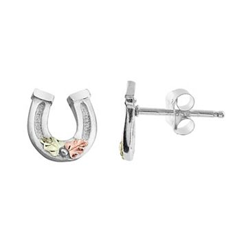 Black Hills Gold Horsehoe Stud Earrings in Sterling Silver