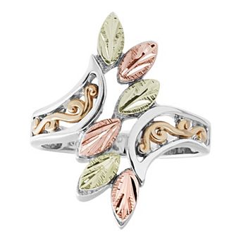Black Hills Gold Tri-Tone Bypass Ring in Sterling Silver