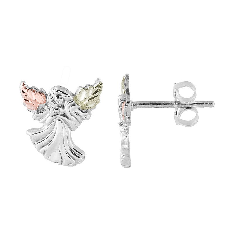 Black Hills Gold Angel Stud Earrings in Sterling Silver, Womens, White