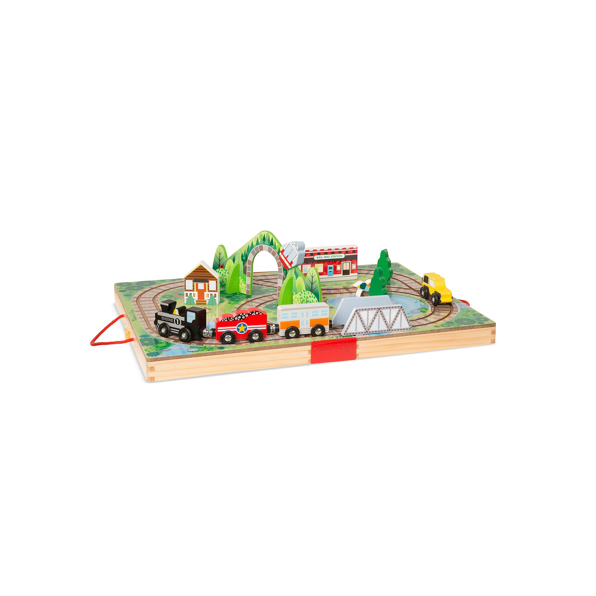 Melissa & Doug 17-Piece Wooden Take-Along Tabletop - Railroad, Multi
