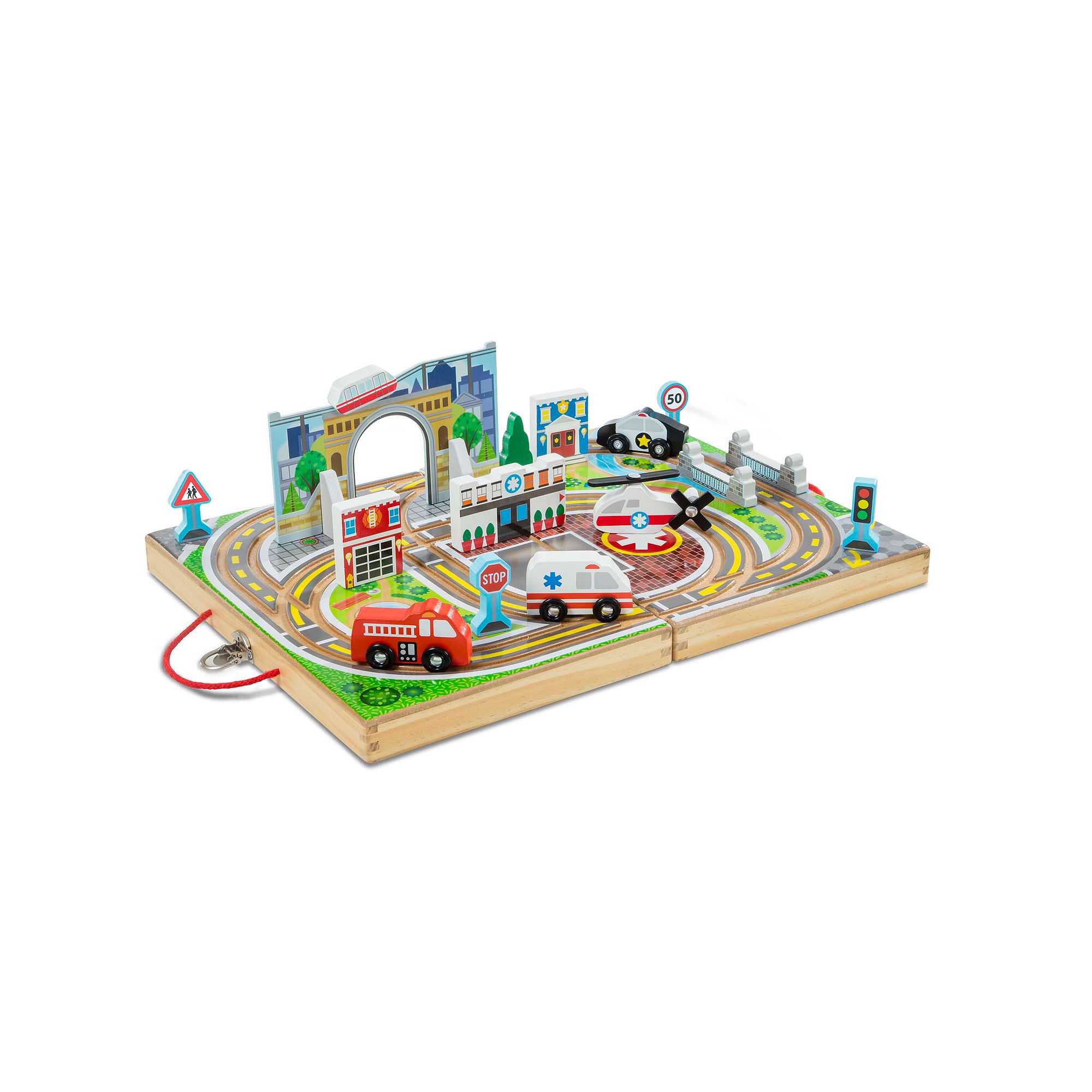 Melissa & Doug 18-Piece Wooden Take-Along Tabletop - Town, Multi