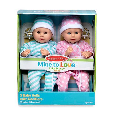 Melissa & Doug Mine to Love Twins Luke & Lucy 15 in. Boy and Girl Baby Dolls with Rompers, Caps, Pacifiers