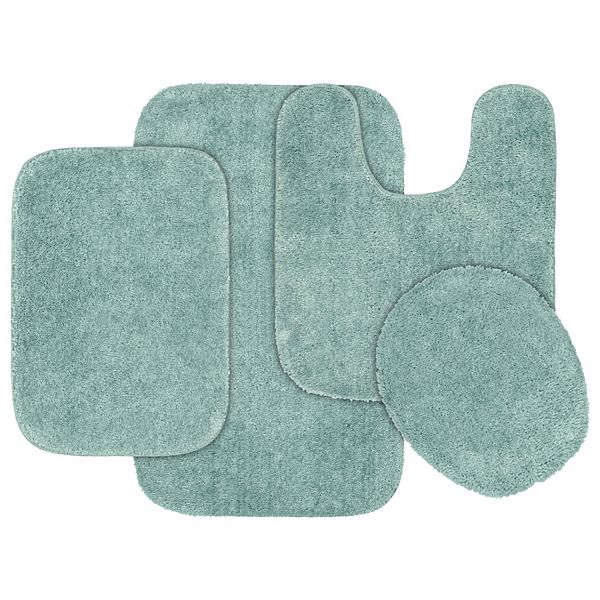 4pc Traditional Nylon Washable Bathroom Rug Set Sea Foam - Garland Rug: Includes Lid &#38; Contour Cover, Machine Made