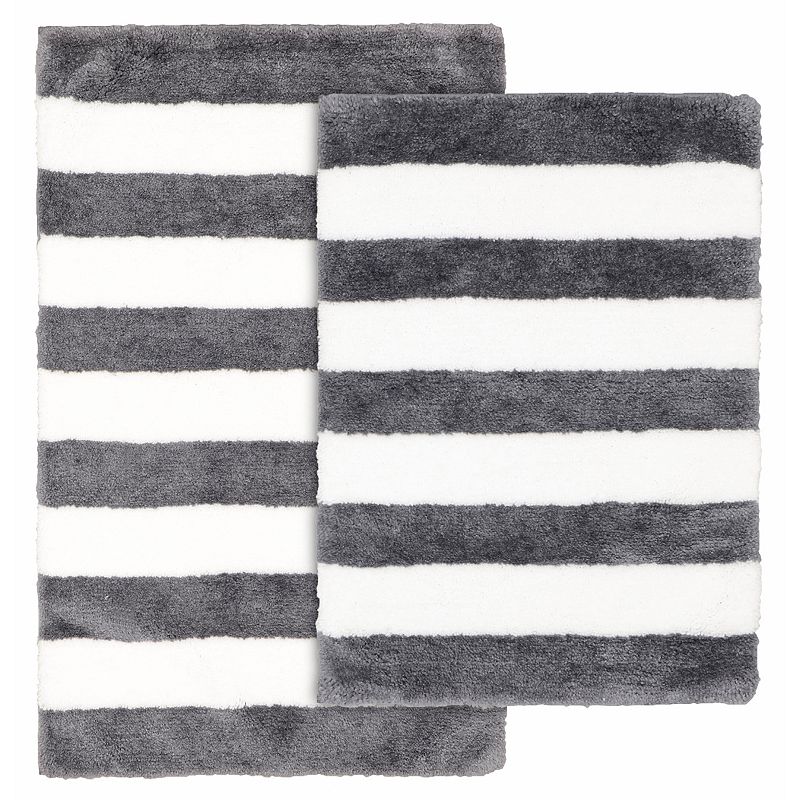 Piccocasa Microfiber Plaid Bathroom Rugs Extra Soft Fluffy Absorbent Bath Rug Gray White 17x47