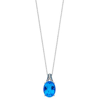 Sterling Silver Blue Topaz & Lab-Created White Sapphire Pendant Necklace