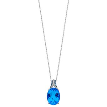MASTERPIECE Sterling Silver Blue Topaz & Lab-Created White Sapphire Pendant Necklace