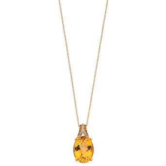 14k Gold Over Silver Citrine & Lab-Created White Sapphire Oval Pendant