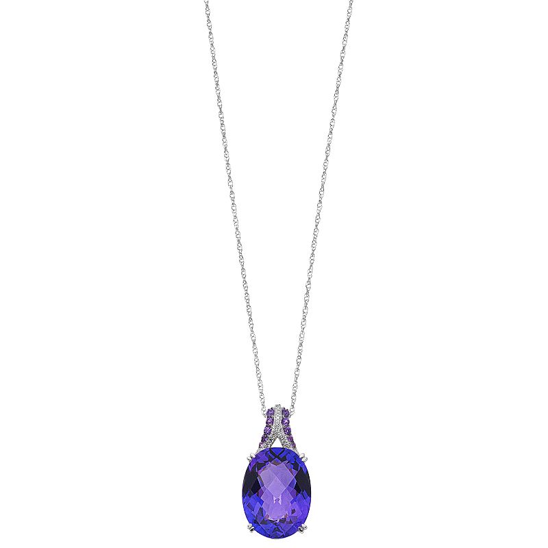 Sterling Silver Amethyst & Lab-Created White Sapphire Oval Pendant, Women