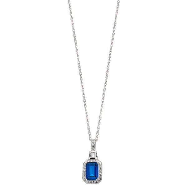 Sterling Silver Lab-Created Blue & White Sapphire Halo Pendant