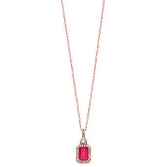 14k Gold Over Silver Lab-Created Ruby & Lab-Created White Sapphire Halo Pendant
