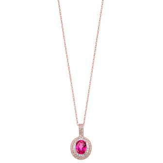 14k Rose Gold Over Silver Lab-Created Ruby & Lab-Created White Sapphire Oval Halo Pendant