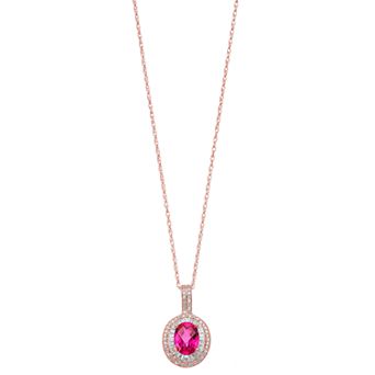 14k Rose Gold Over Silver Lab-Created Ruby & Lab-Created White Sapphire Oval Halo Pendant