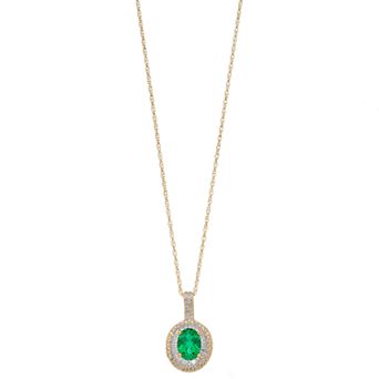 MASTERPIECE 14k Gold over Sterling Silver Lab-Created Emerald & Lab-Created White Sapphire Pendant Necklace
