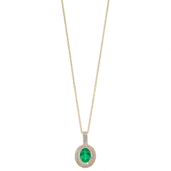 14k Gold Over Silver Lab-Created Emerald & Lab-Created White Sapphire ...