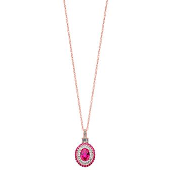 14k Rose Gold Over Silver Lab-Created Ruby & Lab-Created White Sapphire Oval Halo Pendant