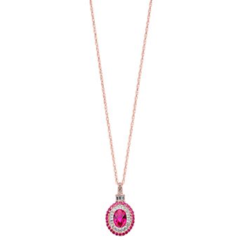 14k Rose Gold Over Silver Lab-Created Ruby & Lab-Created White Sapphire Oval Halo Pendant