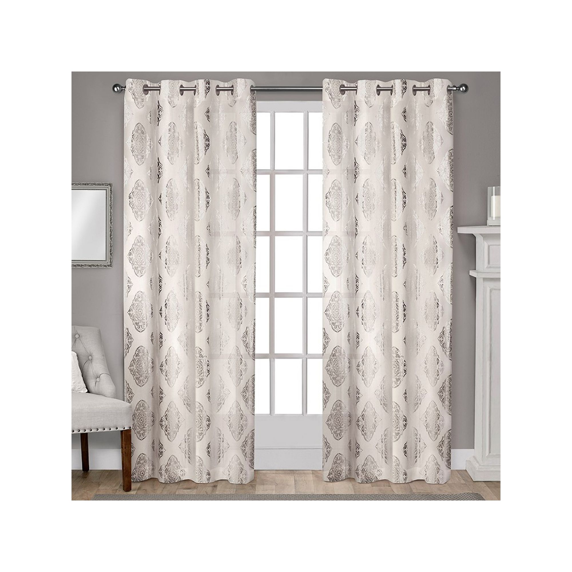 Exclusive Home Augustus Metallic Window Curtains, Off White