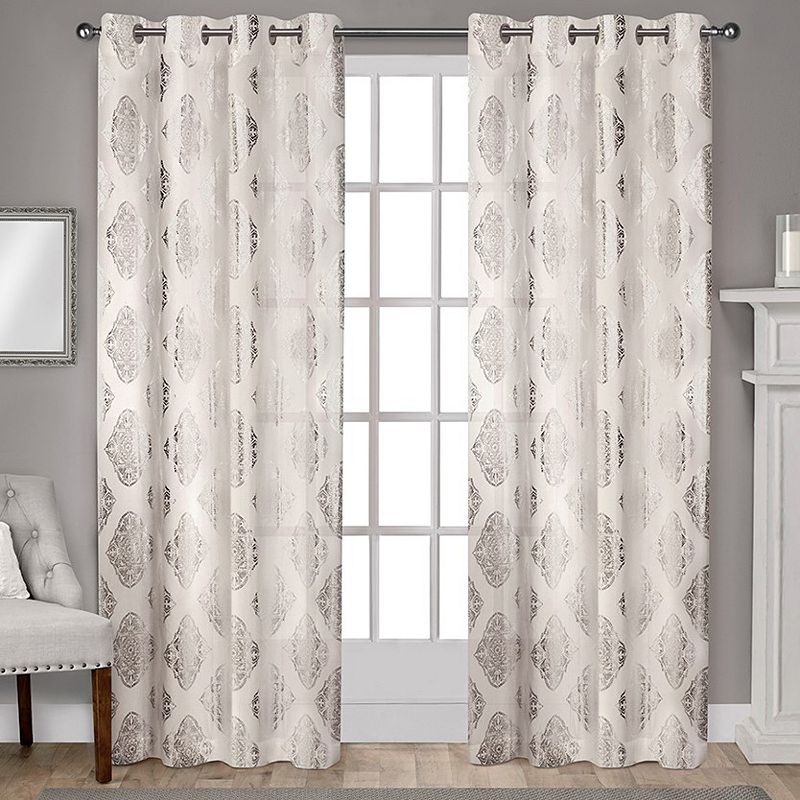 Exclusive Home Augustus Metallic Light Filtering Grommet Top Curtain Panel Pair  54 x108   Off-White