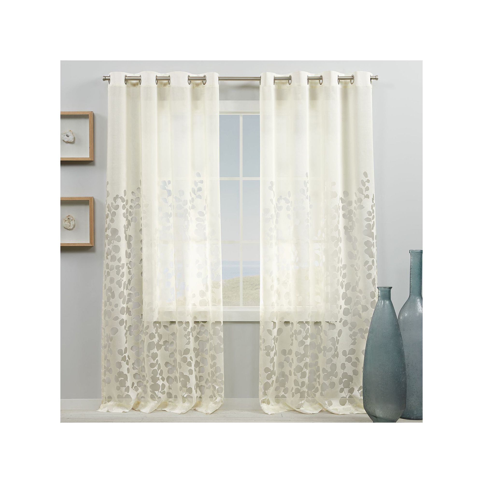 Exclusive Home 2-pack Wilshire Burnout Sheer Window Curtains, Ivory