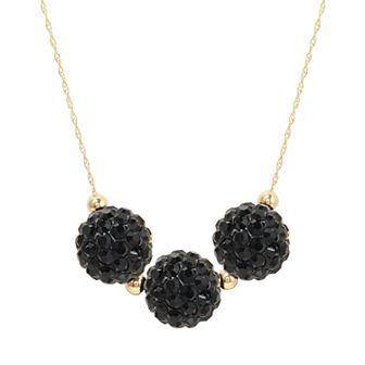 Women's 14ky Gold Bead White Crystal Center Motif Necklace